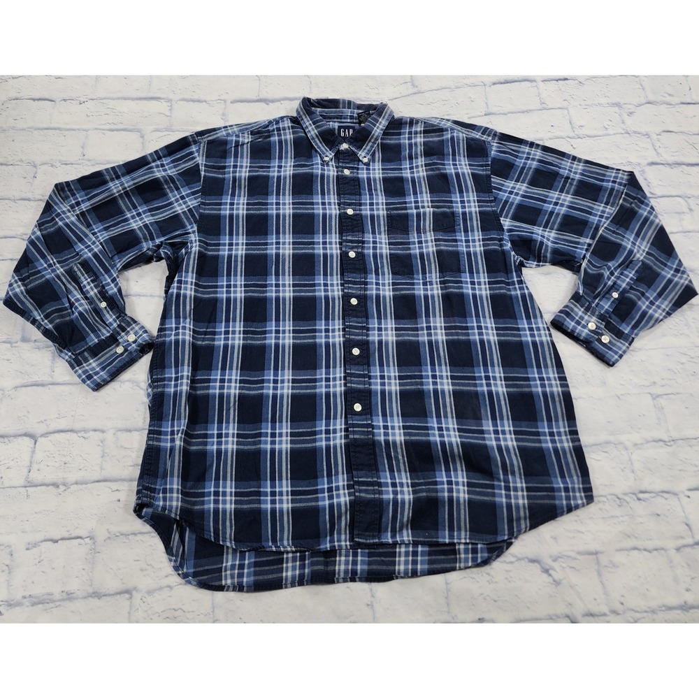 GAP Flannel Shirt MENS XL Blue Plaid Western Fall Preppy VINTAGE Y2K